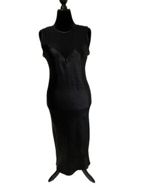 Circa 2000 Black Satin Maxi Nightgown Slip Dress Large 1990s VTG USA
